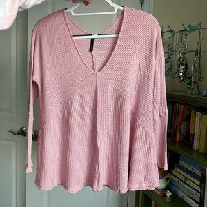 Flowy Tunic Dolman V-Neck Waffle Tee Pink Size Small